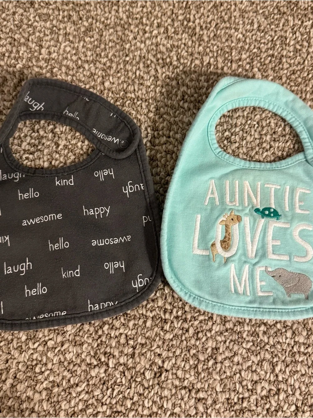 just one you for Carter's Baby Bib Lot of 2 Auntie Loves Me Teal Happy Kind